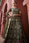 Reynu Taandon_Green Chanderi Printed Kalamkari Round Elegant Embroidered Achkan Set _Online_at_Aza_Fashions