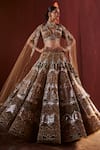 Buy_Reynu Taandon_Beige Chanderi Embroidered Mirror Plunging And Sequin Bridal Lehenga Set _at_Aza_Fashions