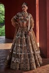 Buy_Reynu Taandon_Beige Chanderi Embroidered Mirror Plunging And Sequin Bridal Lehenga Set _Online_at_Aza_Fashions