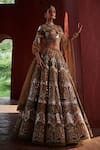 Shop_Reynu Taandon_Beige Chanderi Embroidered Mirror Plunging And Sequin Bridal Lehenga Set _Online_at_Aza_Fashions