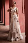 Buy_Reynu Taandon_Ivory Chanderi Embroidered Sequin Layered Pre-draped Saree With Blouse _at_Aza_Fashions