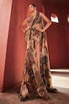 Buy_Reynu Taandon_Brown Chanderi Printed Kalamkari Straight Pre-draped Saree Gown _at_Aza_Fashions