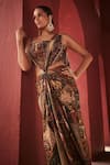 Reynu Taandon_Brown Chanderi Printed Kalamkari Straight Pre-draped Saree Gown _Online_at_Aza_Fashions