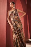 Shop_Reynu Taandon_Brown Chanderi Printed Kalamkari Straight Pre-draped Saree Gown _at_Aza_Fashions