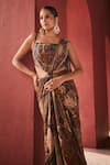 Shop_Reynu Taandon_Brown Chanderi Printed Kalamkari Straight Pre-draped Saree Gown _Online_at_Aza_Fashions