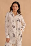 Buy_Ruchi Marodia_White Crepe Silk Digital Printed Chintz Floral Collar Shirt And Pant Set _Online_at_Aza_Fashions