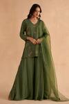 Buy_Ruchi Marodia_Green Moonga Silk Embroidery Zardozi V Neck Kurta Sharara Set _at_Aza_Fashions