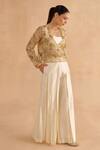 Buy_Ruchi Marodia_Cream Organza Embroidery Zardozi Open Floral Jacket _at_Aza_Fashions