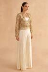 Ruchi Marodia_Cream Organza Embroidery Zardozi Open Floral Jacket _Online_at_Aza_Fashions