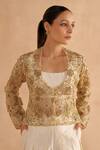 Buy_Ruchi Marodia_Cream Organza Embroidery Zardozi Open Floral Jacket _Online_at_Aza_Fashions