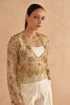 Shop_Ruchi Marodia_Cream Organza Embroidery Zardozi Open Floral Jacket _Online_at_Aza_Fashions