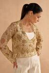 Ruchi Marodia_Cream Organza Embroidery Zardozi Open Floral Jacket _at_Aza_Fashions