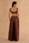 Shop_Ruchi Marodia_Brown Chanderi Plain Scoop Neck Blouse And Pleated Pant Set _at_Aza_Fashions