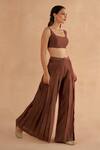 Shop_Ruchi Marodia_Brown Chanderi Plain Scoop Neck Blouse And Pleated Pant Set _Online_at_Aza_Fashions