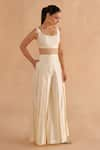 Buy_Ruchi Marodia_White Chiniya Silk Plain Scoop Neck Sleeveless Blouse And Pleated Pant Set _at_Aza_Fashions