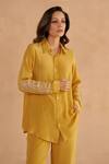 Buy_Ruchi Marodia_Yellow Crepe Silk Placement Embroidery Floral Chintz Collared Shirt With Pant _Online_at_Aza_Fashions