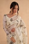 Shop_Ruchi Marodia_Ivory Paper Tussar Print Floral V Neck Vintage Saree With Blouse _Online_at_Aza_Fashions