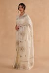 Ruchi Marodia_Ivory Paper Tussar Hand Embroidery Floral Square Vintage Saree With Blouse _Online_at_Aza_Fashions