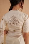 Shop_Ruchi Marodia_Ivory Paper Tussar Hand Embroidery Floral Square Vintage Saree With Blouse _Online_at_Aza_Fashions