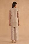 Shop_Ruchi Marodia_Grey Chanderi Print Floral V Neck Layered Kurta With Pant _at_Aza_Fashions