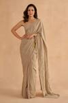 Buy_Ruchi Marodia_Grey Crepe Silk Embroidery Floral Sweetheart Neck Zardozi Saree With Blouse _at_Aza_Fashions