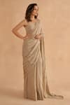 Buy_Ruchi Marodia_Grey Crepe Silk Embroidery Floral Sweetheart Neck Zardozi Saree With Blouse _Online_at_Aza_Fashions