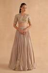 Buy_Ruchi Marodia_Grey Moonga Silk Embroidery Floral V Neck Hand Blouse And Lehenga Set _Online_at_Aza_Fashions