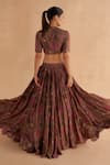 Buy_Ruchi Marodia_Brown Moonga Silk Print Lotus Cylindrical Neck Blouse With Lehenga _Online_at_Aza_Fashions