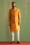 Buy Studio Bagechaa Yellow Chanderi Silk, Linen, Satin Cut Chevron Embroidered Bundi And Kurta Set at Aza Fashions Buy_Studio Bagechaa_Yellow Chanderi Silk, Linen, Satin Cut Chevron Embroidered Bundi And Kurta Set _at_Aza_Fashions