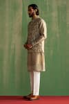 Shop_Studio Bagechaa_Gray Chanderi Silk, Linen, Satin Embroidery Floral Vine Bundi And Kurta Set _Online_at_Aza_Fashions