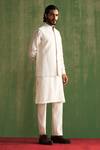 Shop_Studio Bagechaa_Ivory Chanderi Silk, Linen Embroidery, Diamonds Paisley Bundi And Kurta Set _Online_at_Aza_Fashions