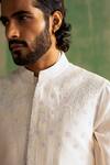 Shop_Studio Bagechaa_Ivory Chanderi Silk, Linen Embroidery, Diamonds Paisley Bundi And Kurta Set _at_Aza_Fashions