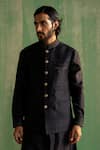 Studio Bagechaa_Black Raw Silk Embroidery Dori Dhruv Bundi And Kurta Set _Online_at_Aza_Fashions