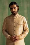 Buy_Studio Bagechaa_Beige Raw Silk Embroidery Bead Ranvir Placement Bundi And Kurta Set _Online_at_Aza_Fashions