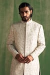 Studio Bagechaa_Ivory Raw Silk Embroidery Dori Vyom Thread Sherwani Set _Online_at_Aza_Fashions