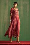 Buy_Studio Bagechaa_Pink Organza Lurex Embroidered Thread Geometric Aarika Kaftan _at_Aza_Fashions