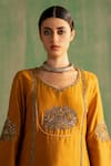 Shop_Studio Bagechaa_Yellow Chanderi Embroidered Thread V-neck Vanya Kurta With Pant _Online_at_Aza_Fashions