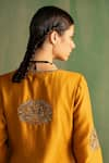 Studio Bagechaa_Yellow Chanderi Embroidered Thread V-neck Vanya Kurta With Pant _at_Aza_Fashions