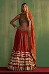 Buy_Studio Bagechaa_Orange Chanderi Lurex Embroidered Sequin Geometric Yashvi Lehenga Set _at_Aza_Fashions