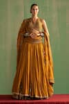 Buy_Studio Bagechaa_Yellow Chanderi Embroidered V-neck Vritika Lehenga Set _at_Aza_Fashions