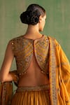 Shop_Studio Bagechaa_Yellow Chanderi Embroidered V-neck Vritika Lehenga Set _at_Aza_Fashions