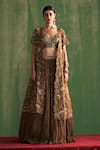 Buy_Studio Bagechaa_Brown Georgette Embroidered V-neck Devika Jacket With Lehenga Set _at_Aza_Fashions