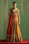 Buy_Studio Bagechaa_Multi Color Fine Silk Embroidered Sequin Plunge-v Arohi Lehenga Set _at_Aza_Fashions