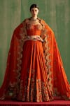 Buy_Studio Bagechaa_Orange Fine Silk Embroidered Sequin Off-shoulder Zaina Lehenga Set _at_Aza_Fashions