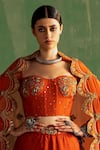 Shop_Studio Bagechaa_Orange Fine Silk Embroidered Sequin Off-shoulder Zaina Lehenga Set _Online_at_Aza_Fashions