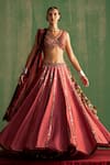 Buy_Studio Bagechaa_Pink Fine Silk Embroidered Sequin V-neck Rasika Lehenga Set _at_Aza_Fashions