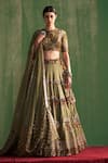 Buy_Studio Bagechaa_Green Fine Silk Embroidered Sequin Round Vatika Lehenga Set _at_Aza_Fashions