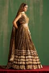 Studio Bagechaa_Brown Chanderi Lurex Embroidered Sequin V-neck Ruchika Lehenga Set _Online_at_Aza_Fashions