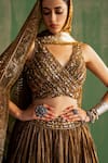 Shop_Studio Bagechaa_Brown Chanderi Lurex Embroidered Sequin V-neck Ruchika Lehenga Set _at_Aza_Fashions