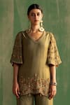 Studio Bagechaa_Green Fine Silk Embroidered Sequin V-neck Alira Kurta With Gharara _Online_at_Aza_Fashions